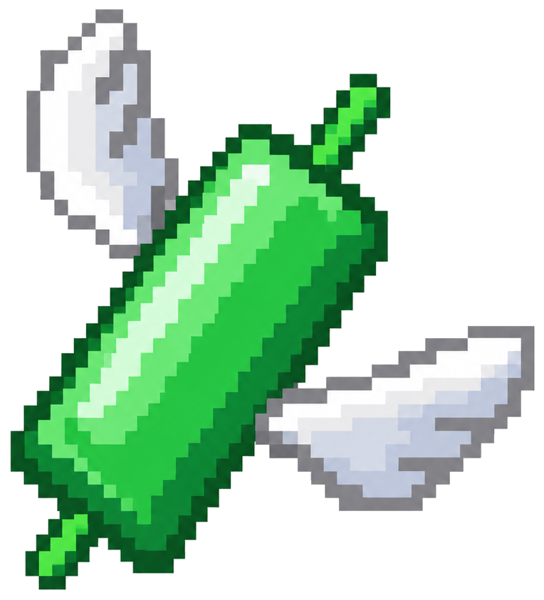 Candle Run mascot: a bright green pixel candle soaring with two white wings